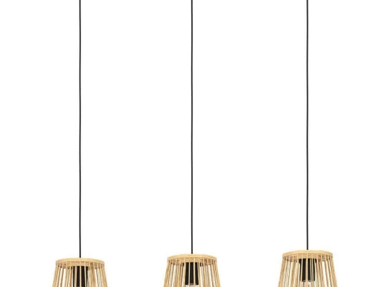 Φωτιστικό Οροφής - Ράγα Hykeham 43853 91x21x110cm 3xΕ27 40W Natural-Black Eglo Ατσάλι,Ξύλο