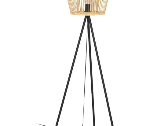 Φωτιστικό Δαπέδου Hykeham 43855 Φ38x129,5cm 1xΕ27 40W Natural-Black Eglo Ατσάλι,Ξύλο