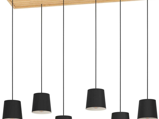 Φωτιστικό Οροφής - Ράγα Camarioca 390131 122x31x150cm 6xE27 40W Black-Brown Eglo Ατσάλι,Ξύλο