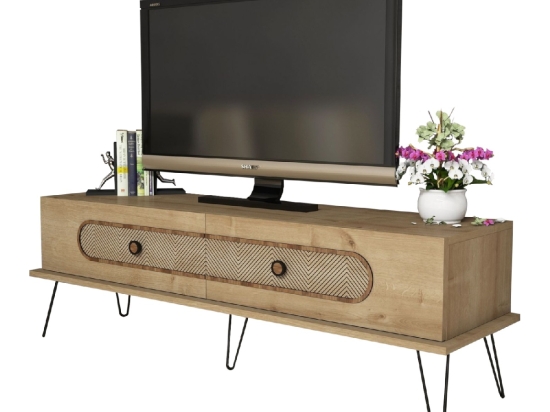 ΕΠΙΠΛΟ ΤΗΛΕΟΡΑΣΗΣ HM9511.02 ΜΕΛΑΜΙΝΗΣ ΦΥΣΙΚΟ OAK ΧΡΩΜΑ ΜΕΤΑΛΛΙΚΑ ΠΟΔΙΑ 145x40x45Yεκ.