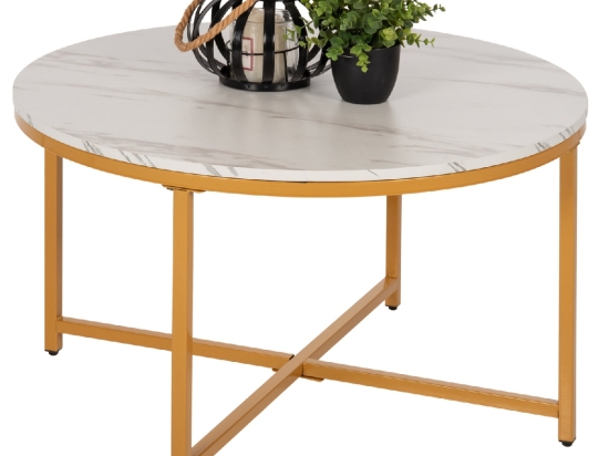 ΤΡΑΠΕΖΙ ΣΑΛΟΝΙΟΥ HM9420.01 WHITE MARBLE ΜΕΛΑΜΙΝΗ-ΧΡΥΣΗ ΜΕΤΑΛΛΙΚΗ ΒΑΣΗ Φ80x48,5Yεκ.