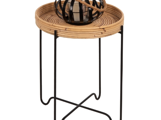 ΤΡΑΠΕΖΑΚΙ ΒΟΗΘΗΤΙΚΟ FLY HM7906 RATTAN ΦΥΣΙΚΟ ΧΡΩΜΑ-ΜΕΤΑΛΛΙΚΗ ΒΑΣΗ ΜΑΥΡΗ Φ40x53Yεκ.