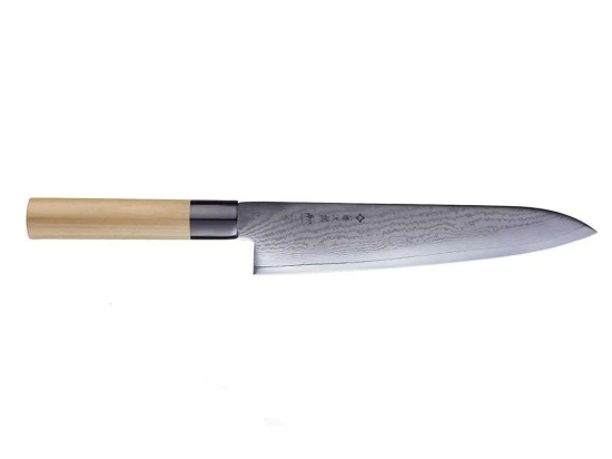 Μαχαίρι Chef Shippu FD-595 24cm Από Δαμασκηνό Ατσάλι Silver-Natural Tojiro Ατσάλι,Ξύλο