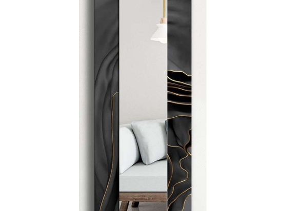 Καθρέπτης Τοίχου 235MRA1166 40x120cm Black-Gold Wallity Mdf, Ύφασμα