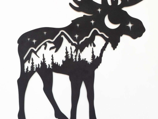 Διακοσμητικό Τοίχου Landscape Moose 507ATP1179 65x69cm Black Wallity Ατσάλι