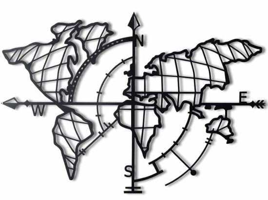 Διακοσμητικό Τοίχου World Map Compass 805BSG1136 65x95cm Black Wallity Μέταλλο
