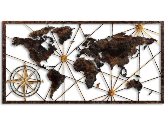 Διακοσμητικό Τοίχου World Map 891TNL2424 120cm Multi Wallity Μέταλλο