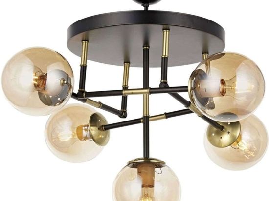 Φωτιστικό Οροφής - Πλαφονιέρα 683AVN1325 Φ60x40cm 5xE27 6W Black-Gold Opviq