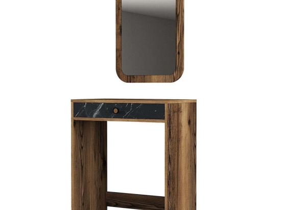 Τουαλέτα Με Καθρέπτη Lizbon 845HCT5375 70x40x84,7/51x2x76,5cm Marble Effect Black-Walnut