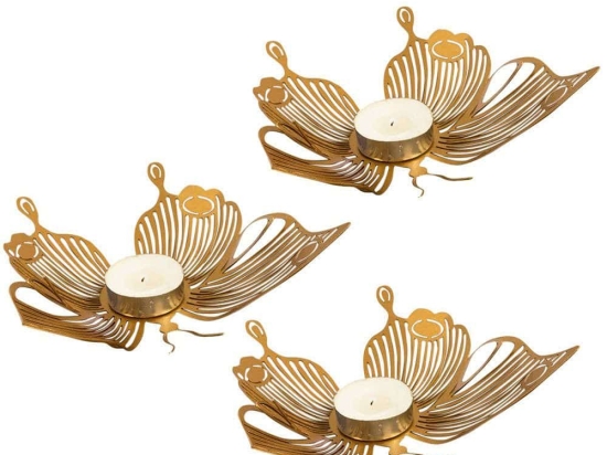 Κηροπήγιο Για Ρεσώ Papilio (Σετ 3Τμχ) 620ATP1109 22x18/16x9/16x13cm Gold Aberto Design Ατσάλι