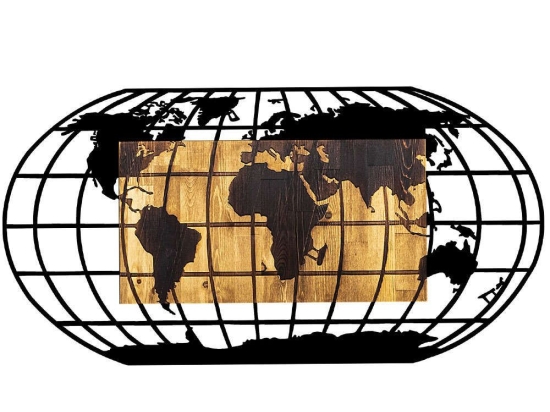 Διακοσμητικό Τοίχου World Map 899SKL2191 102x3x50cm Walnut-Black Wallity Μέταλλο,Ξύλο