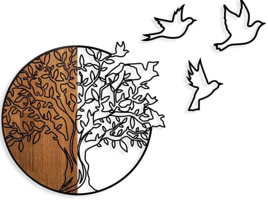 Διακοσμητικό Τοίχου Tree And Birds 891TNL2349 60x56cm Walnut-Black Wallity Μέταλλο,Ξύλο