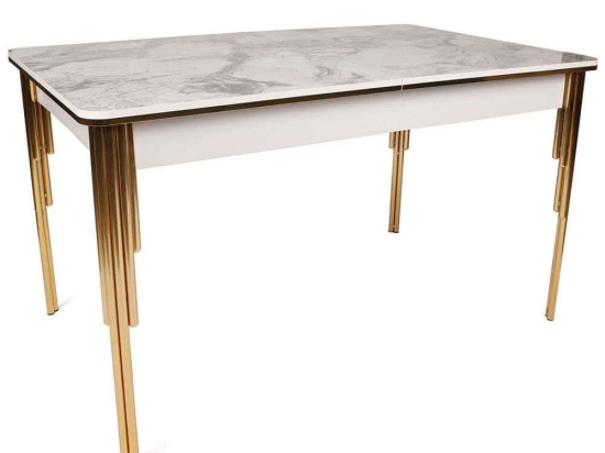 Τραπέζι Επεκτεινόμενο Damla 974NMB1504 144/177,5x90x78cm Marble Effect White-Gold Μελαμίνη,Μέταλλο