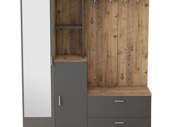 Έπιπλο Εισόδου 956LCS2801 140x36,8x181,8cm Oak-Anthracite Μοριοσανίδα, Μελαμίνη