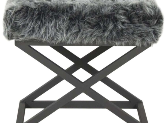Σκαμπό Capraz Plush 383EVN1223 50x40x42cm Black-Grey