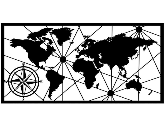 Διακοσμητικό Τοίχου World Map Medium 891TNL1759 100x50cm Black Wallity Μέταλλο