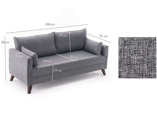 Καναπές - Κρεβάτι Τριθέσιος Bella 825BLC1501 208x81x85cm Grey