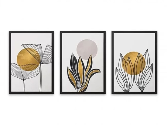 Κάδρα Plants 127911 (Σετ 3τμχ) 35x45x2cm Black-Gold Megapap Κάθετοι Πολυπροπυλένιο