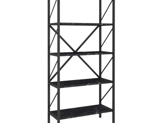 Βιβλιοθήκη Jocasta 212515 66x34x160cm Black Marble Effect Μελαμίνη,Μέταλλο