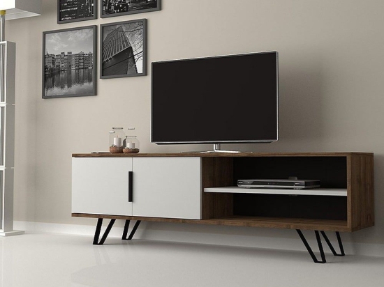 Έπιπλο Tηλεόρασης Foot 123204 160x35x49cm Walnut - White Μελαμίνη,Μέταλλο