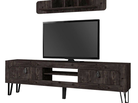 Έπιπλο Tηλεόρασης Taragona 212847 Με Ράφια 180x29,5x55cm Black Rebab Μελαμίνη