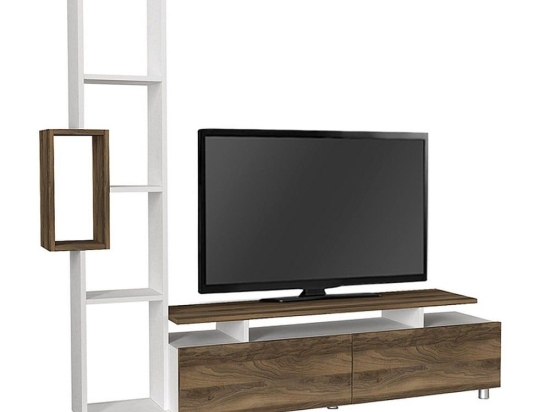 Σύνθεση Tηλεόρασης Tulip 212826 160x29,5x160cm White - Walnut Μελαμίνη