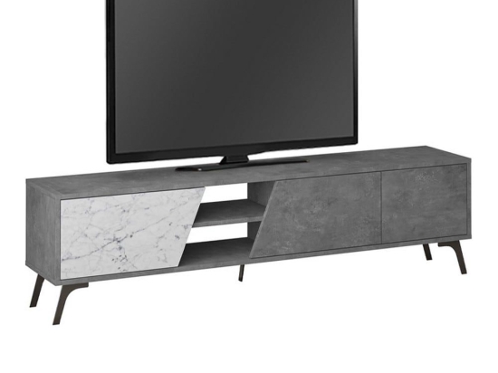 Έπιπλο Tηλεόρασης Fiona 214134 180x35,6x48cm Retro Grey - White Marble Effect Μελαμίνη