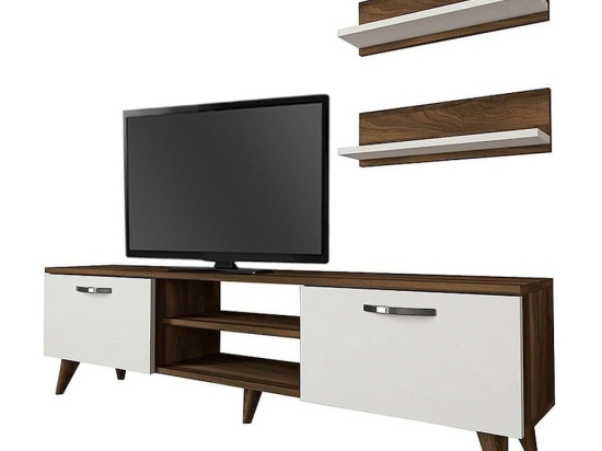 Έπιπλο Tηλεόρασης Colin 212783 Με Ράφια 150x30x40,6cm White - Walnut Μελαμίνη