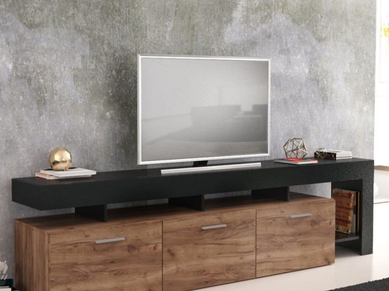 Έπιπλο Tηλεόρασης Jethro 206437 220x40x52cm Black - Light Walnut Μελαμίνη