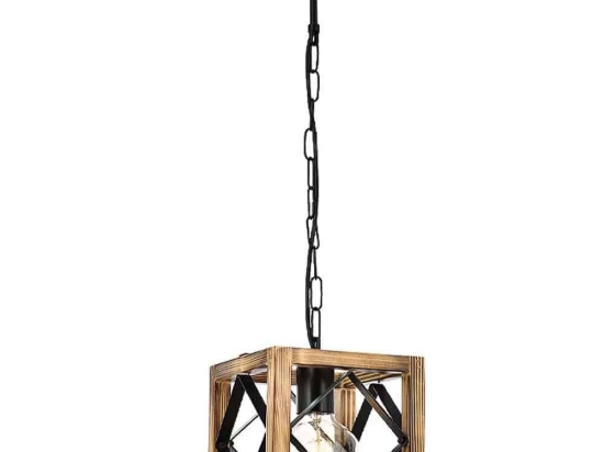 Φωτιστικό Οροφής Azura 0124904 18x18x50cm 1xE27 60W Natural-Black Megapap Μέταλλο,Ξύλο