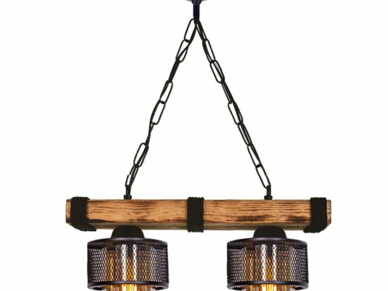 Φωτιστικό Οροφής Eliana 0207365 40x15x65cm 2xE27 60W Walnut-Black Megapap Μέταλλο,Ξύλο