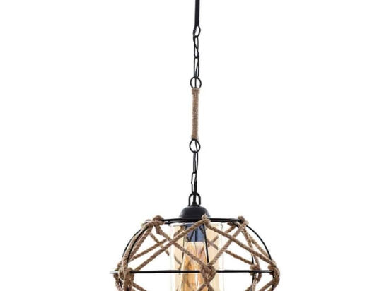 Φωτιστικό Οροφής Eileen 0124547 28x28x68cm 1xE27 60W Black-Brown Megapap Σχοινί,Μέταλλο