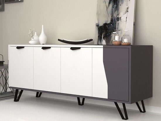 Μπουφές Jasmine 0123240 160x45x78cm White-Anthracite Μελαμίνη,Μέταλλο