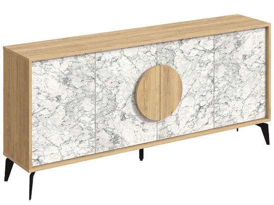 Μπουφές Gora 0214154 180x35,6x82cm Marble Effect White-Natural Μελαμίνη,Μέταλλο