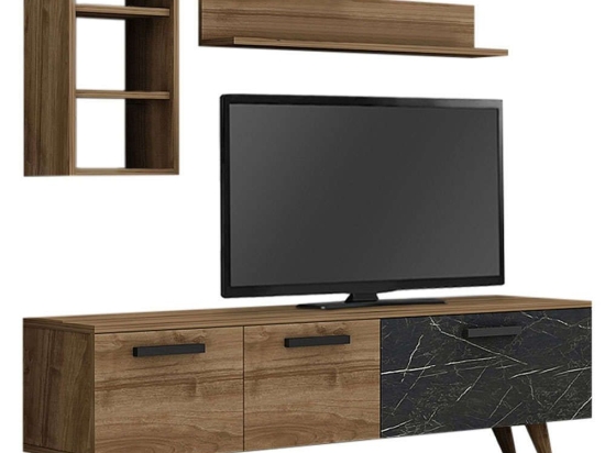 Σύνθεση Τηλεόρασης Pienza 0212893 140x30x46cm Marble Effect Black-Walnut