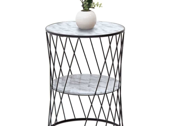 Tραπεζάκι Βοηθητικό Jaspin 0211972 32x32x44cm Marble Effect White-Black