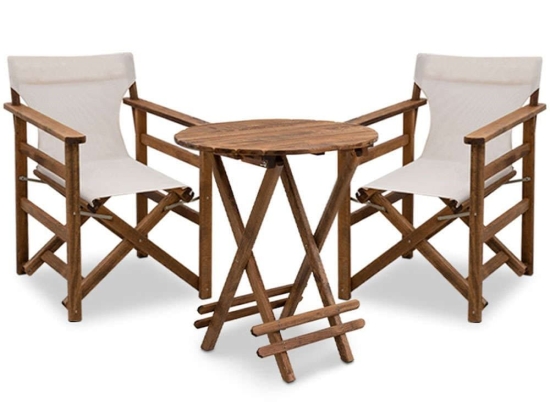 Τραπεζαρία Κήπου Queen (Σετ 3Τμχ) 0227292 Φ60x75cm Walnut-Ecru 2 Θέσεων