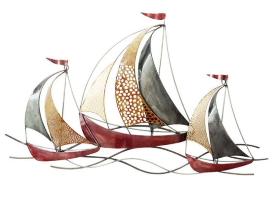 Διακοσμητικό Τοίχου Καραβάκια 15-00-21411 86x54x6cm Multi Marhome Μέταλλο