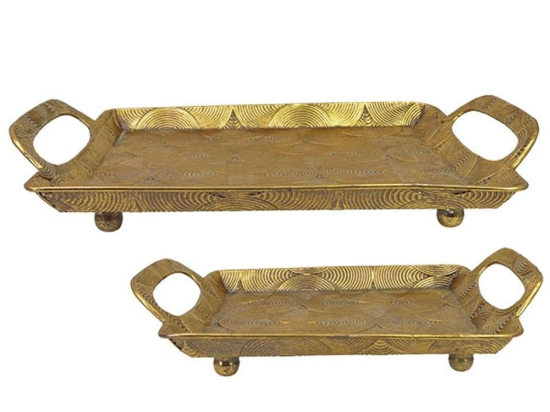 Διακοσμητικοί Δίσκοι (Σετ 2Τμχ) 15-00-22407 45,5x36,5x7/36x28,5x7cm Gold Marhome Μέταλλο