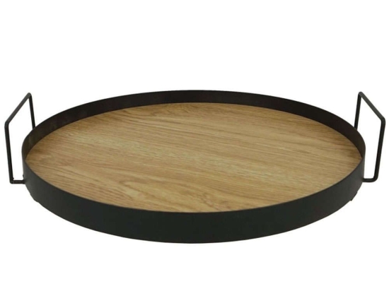 Διακοσμητικός Δίσκος 15-00-22123 38,5x37,3x7cm Black-Natural Marhome Mdf,Μέταλλο