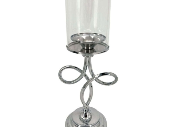 Κηροπήγιο Φιόγκος 15-00-23959 16x13x40cm Silver Marhome Μέταλλο,Γυαλί
