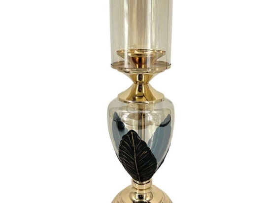 Κηροπήγιο Φύλλα 15-00-23940 12,5x46cm Gold-Black Marhome Μέταλλο,Γυαλί