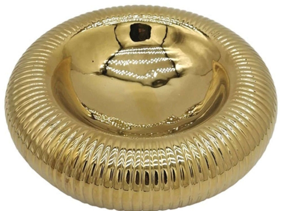 Διακοσμητικό Μπωλ Ρίγες 15-00-23712 23,5x7cm Gold Marhome Κεραμικό