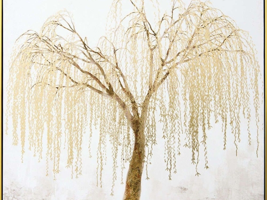 Πίνακας Καμβάς Ιτιά 15-00-23546 100x100cm White-Gold Marhome Τετράγωνοι Καμβάς
