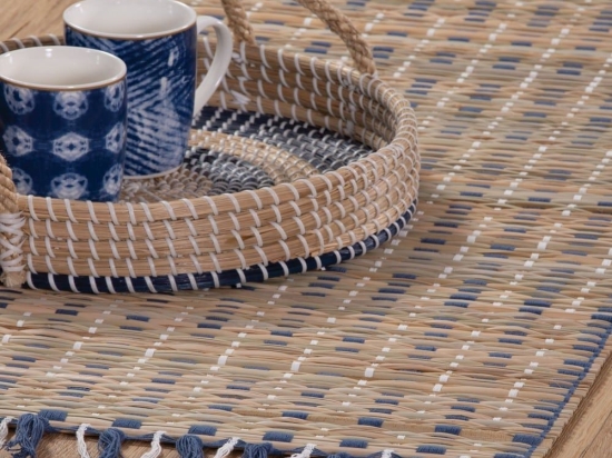 Runner Straw Natural-Blue Nef-Nef 45X150 Άχυρο-Βαμβάκι