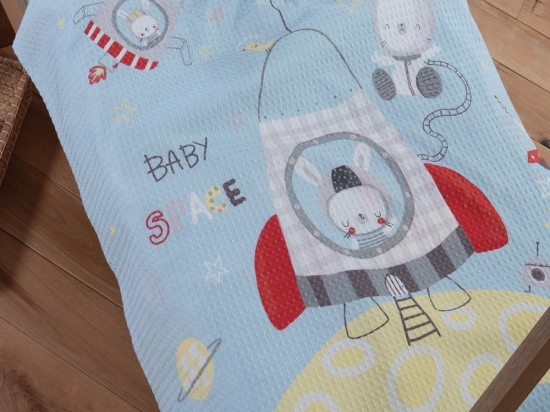 Κουβέρτα Βρεφική Πικέ Baby Space Light Blue Nef-Nef Κούνιας 110x150cm 100% Βαμβάκι