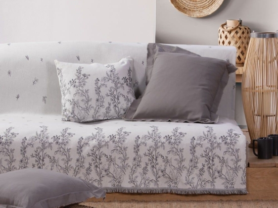 Ριχτάρι Salvia Ecru-Black Nef-Nef Τριθέσιο 170x300cm Βαμβάκι-Πολυέστερ