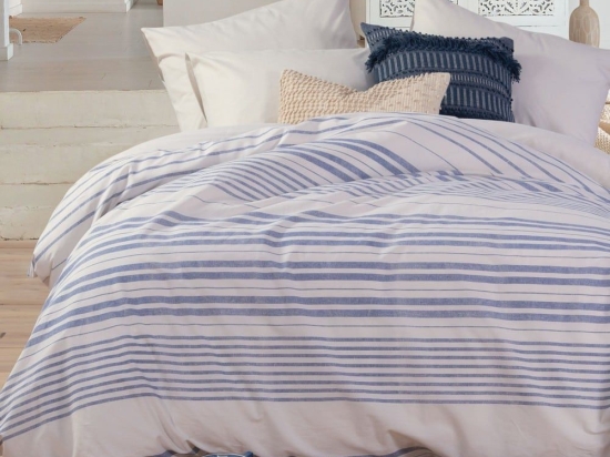 Σεντόνια Mercury Με Λάστιχο (Σετ 4τμχ) White-Blue Nef-Nef King Size 270x270cm 100% Βαμβάκι