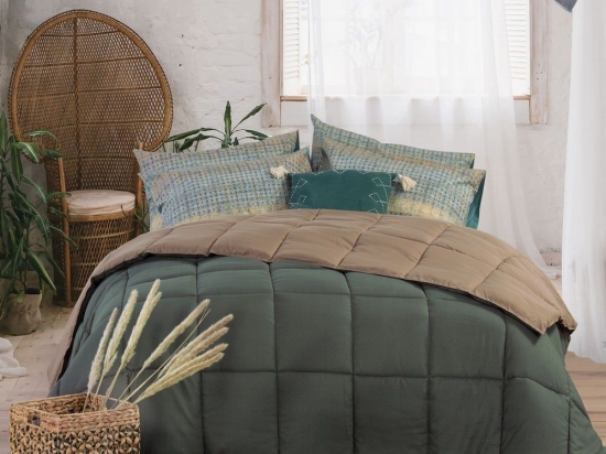 Πάπλωμα Bicolor-23 Green-Beige Nef-Nef Μονό 160x220cm Microfiber-Hollowfiber