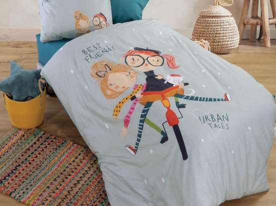 Σεντόνια Παιδικά Girlfriends (Σετ 3τμχ) Aqua Nef-Nef Μονό 170x260cm 100% Βαμβάκι